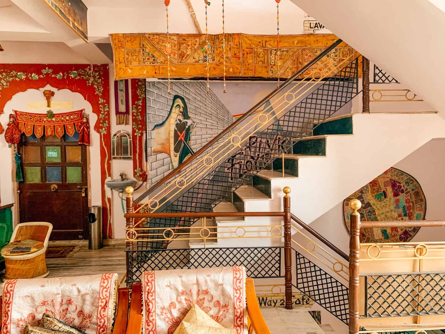 Interior of Pink Floyd Cafe Pushkar