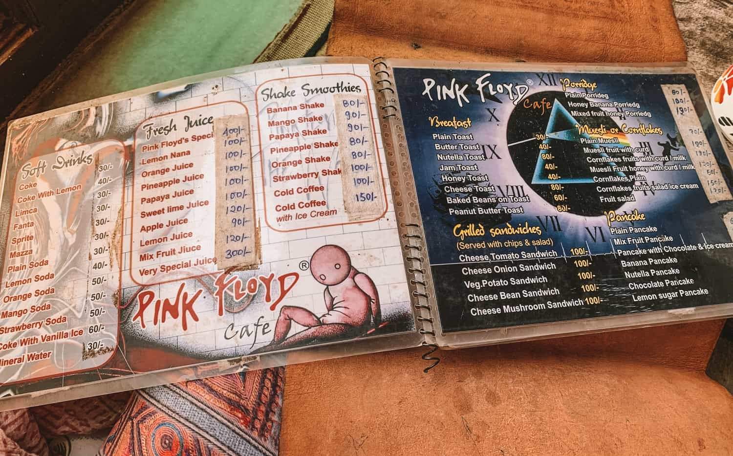 Menu of Pink Floyd Cafe Pushkar